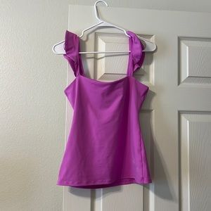 Womens Tank Top neonish purple with ruffled sleeves